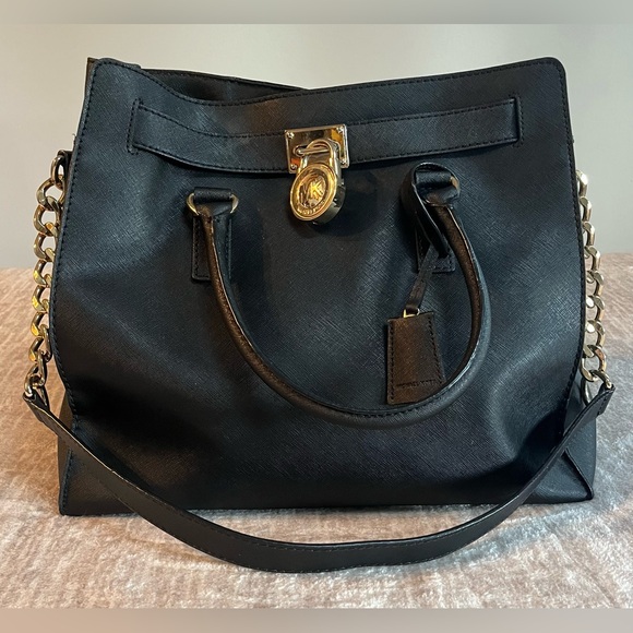 Michael Kors Handbags - Michael Kors MK Large Hamilton Tote Bag Black Saffiano Leather Black Purse